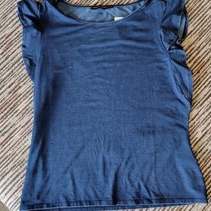 White House Black Market Indigo Ruffle Cap Shirt